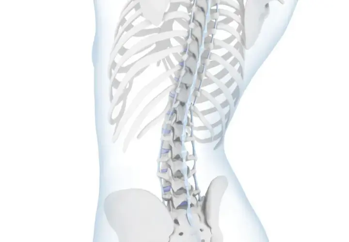 Anatomia kręgosłupa z widoczną hiperlordozą, uwydatniającą nadmierne wygięcie lędźwiowe.