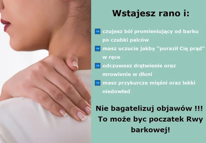 Ból promieniujący od barku po palce, mrowienie, drętwienie ręki – to mogą być objawy rwy barkowej. Nie ignoruj ich!