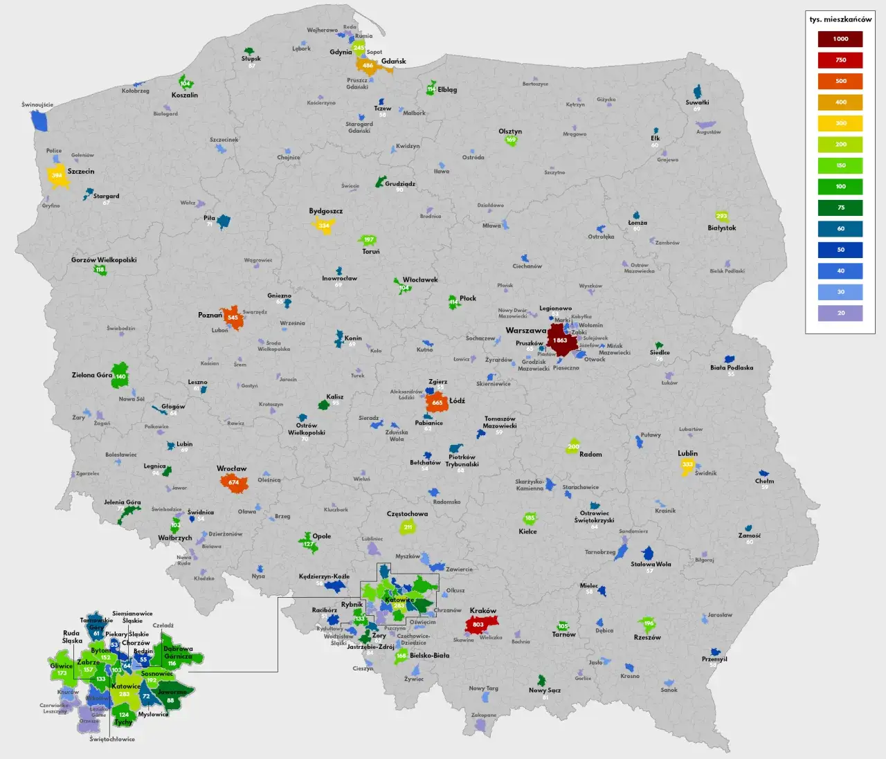 Mapa Polski z miastami Dębica Mielec Łódź Włocławek Kielce Chęciny